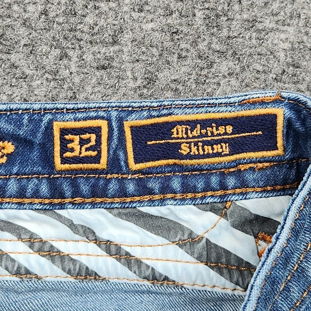 Rock Revival Barby Jeans‎ Womens 32 Blue Mid Rise Skinny Embroidered Denim - Picture 4 of 9
